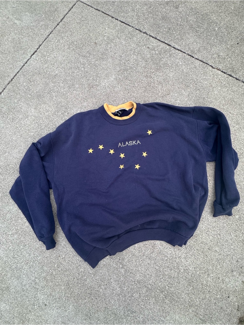 90’s Christine Alexander Navy Crewneck Sweatshirt with yellow Trim and Stars